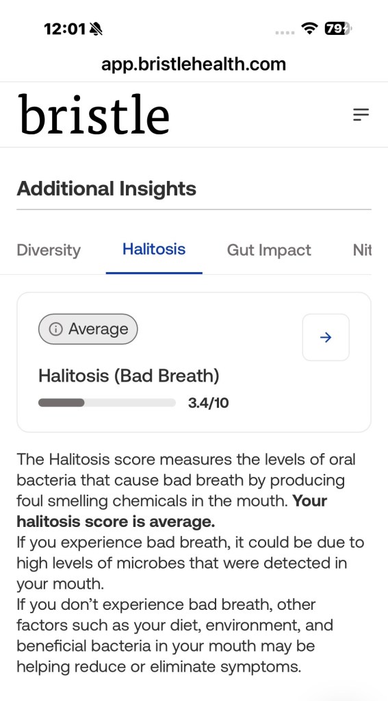 Example oral microbiome risk summary from a saliva test
